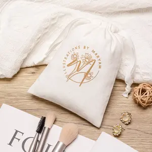 Custom Eco Friendly Organic Cotton Canvas Pouch Promotional White Calico Cloth Canvas Drawstring Bag With Logo Printed