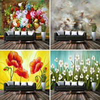 Vente en gros Papier peint mural 3D Peinture à l'huile numérique Abstrait Rétro Peint à la main Floral Wall Cloth Non-Woven Waterproof