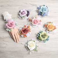 Korsase Pergelangan Tangan Mawar Buatan, Rangkaian Bunga Plastik, Pita Boutonniere, Dekorasi Pernikahan, Acara Bisnis, Perayaan