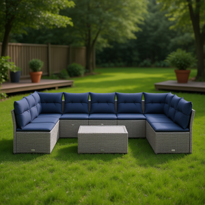 Conjunto de Sofás de Patio de Ratán Sintético Gris con Cojines, Muebles de Jardín, Asientos para Exteriores, Capacidad para Más de 10 Personas, Diseño Contemporáneo - Product Image 2