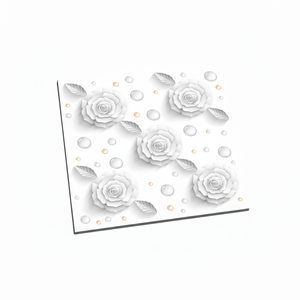 กระเบื้องผนัง3D เอชดีเอฟเฟกต์มันวาวดีไซน์ดอกไม้สีเงินและสีขาวเคลือบดิจิตอล - Product Image 1
