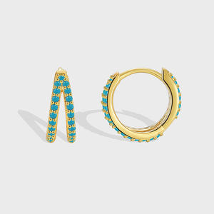 Trendy 18K Gold Double Layer Brass <b>Hoop</b> <b>Earrings</b> Fashion Jewelry Micro Inserts <b>Turquoise</b> Main Material Alloy Main Zircon Gift - Product Image 1