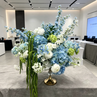 Boule de fleurs artificielle LUYI la plus populaire à bas prix, moderne, en soie, Hortensia vert et bleu, 50 cm, pour centre de table