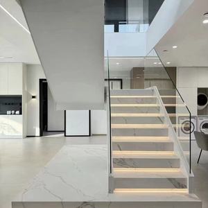 Escalera Personalizada Tipo U Fácil <span class=keywords><strong>de</strong></span> Instalar con Luces LED, Peldaños Antideslizantes, Escalera <span class=keywords><strong>de</strong></span> Vidrio Templado, Madera y Mármol - Product Image 2