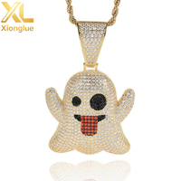 Collier Veromca Fashion en Cuivre avec Pendentif Fantôme aux Expressions Amusantes, Micro-incrusté de Zircon, Tendance Hip-hop, Plaqué Or 18K, 24 pouces