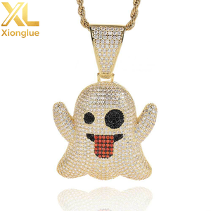 Collier tendance hip-hop Veromca Fashion en laiton avec pendentif fantôme aux expressions amusantes et micro-incrustations de zircon - Product Image 1
