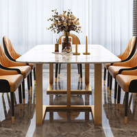 Table à manger carrée en marbre de luxe avec plateau en marbre et pieds de table en acier inoxydable Ensemble de table à manger