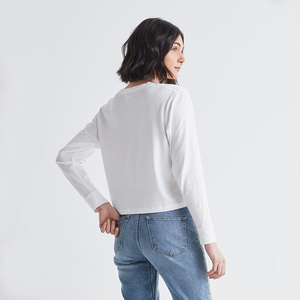 Women Relaxed Fit <strong>Bamboo</strong> Long Sleeve Cropped Top <strong>t</strong> <strong>Shirt</strong> for Women Made With Organic <strong>Bamboo</strong> and Natural Cotton Fabrics With logo - Product Image 4