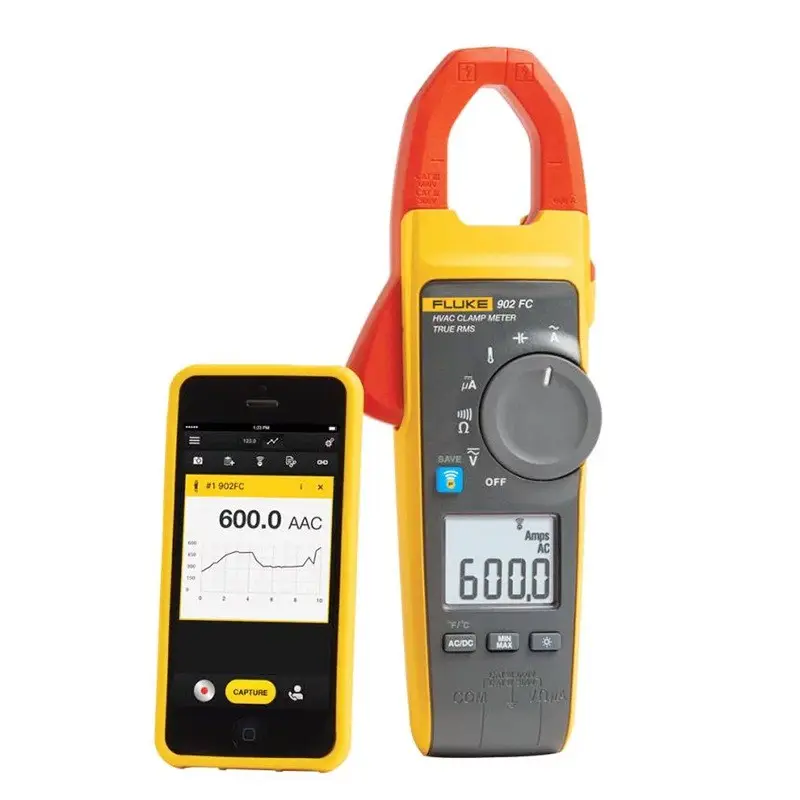 Fluke 902 FC HVAC True-RMS Clamp Meter 600V AC DC Voltage with FLUKE TL75 Test Leads and Soft Carrying Case