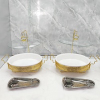 Plat de Réchaud de Luxe en Céramique Dorée de Forme Ovoïde, Chafing Dish Chauffant en Acier Inoxydable de Haute Qualité avec Couvercle en Verre pour Buffet