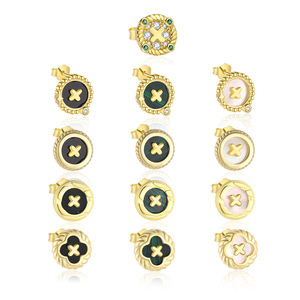 تصميم الأصلي S925 الفضة الإسترلينية جولة خمر زر ضوء الفاخرة الراقية قذيفة بيضاء أقراط واحدة عشيق - Product Image 5