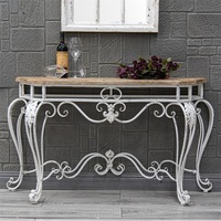Table console en bois massif de style rustique français et européen avec rangement et pieds en métal pour salon, entrée et couloir - Vente en gros