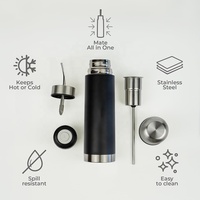 Ensemble cadeau Yerba Mate, bouteille d'eau isolée en acier inoxydable avec paille en métal, noir mat, 500 ml/17 oz