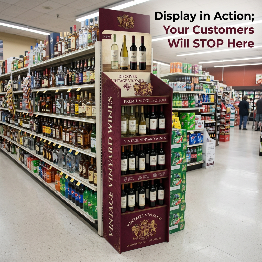 Apache Custom Cardboard Wine Beer Display Rack 4-Tier Corrugated POS Merchandiser Floor Display Stand for Retail & Liquor Store — view 1
