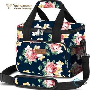 Striped Insulated Cooler Bag With Red Trim And Black Handles For Picnic Use - Product Image 4