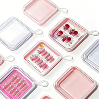 Boîte d'emballage pour faux ongles en acrylique avec cordon, étui de présentation carré transparent pour bijoux, vente en gros de luxe pour ongles