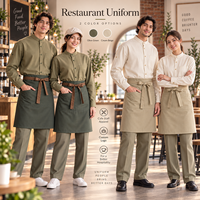 Uniforme de cuisine unisexe léger en sergé à manches longues, respirant, à fermeture boutonnée, imprimé par transfert thermique, coupe ample pour restaurant