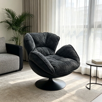 Fauteuil d'appoint pivotant moderne à coussin profond, forme nuage moelleuse, base métallique large, tissu chenille gris foncé