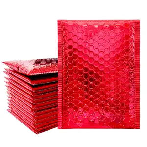 Bolsas postais de bolha, embalagem metálica vermelha escura para presente de casamento com 100 peças