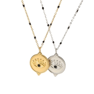 Collana girocollo con ciondolo a moneta e occhio nero in acciaio inossidabile di buona qualità, stile Boho, gioielli che non si ossidano - Product Image 2