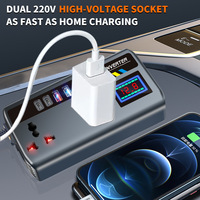 Inversor de Corriente para Auto de 200W, Cargador Universal de 12V/24V con Carga Rápida, Pantalla LED de Voltaje y Múltiples Puertos USB