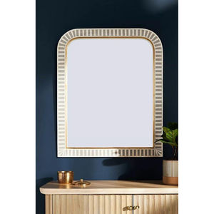 Elegant Style Bone Inlay <b>Wall</b> <b>Mirror</b> With Geometric Pattern Frame And Gold Accents Perfect For Modern Home Decor - Product Image 1