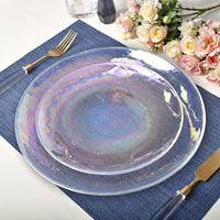 Assiettes de présentation en verre effet irisé martelé, vente en gros du fabricant, service de vaisselle en verre pour mariage