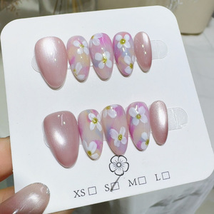 Faux ongles à presser faits main, violet <span class=keywords><strong>pastel</strong></span> rose, forme amande, avec strass argentés scintillants, très demandés, fournisseur de manucure élégante - Product Image 2
