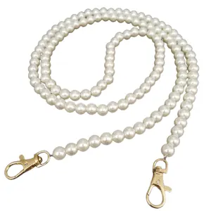 Cinturino porta maschera con chiusura a moschettone dal Design semplice ed elegante cordino per borsa con perle bianche lunghe 110CM lucido