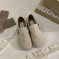 Chaussures en cuir et coton peluche pour femmes, style Bocken, nouveau style 2027, style japonais rétro automne-hiver, chaussures plates monobloc