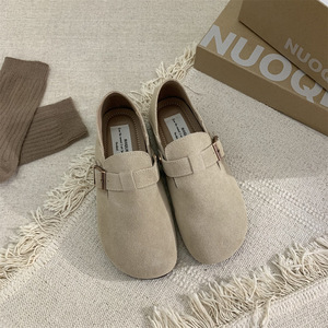 Chaussures en cuir et coton peluche pour femmes, style Bocken, nouveau style 2027, style japonais rétro automne-hiver, chaussures plates monobloc - Product Image 6