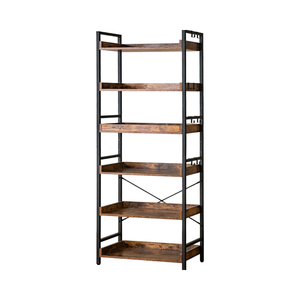Có thể điều chỉnh 6-Tier mở tủ sách mộc mạc trang trại kệ sách công nghiệp gỗ đen kim loại kệ sách cho nhà văn phòng giữa - Product Image 1
