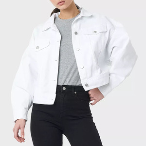 OEM <strong>Women</strong> <strong>White</strong> Customizable <strong>Jean</strong> Jacket Female Oversize Drop Shoulder Short Fashion Denim Jaket - Product Image 1