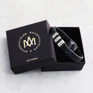 Bracelet en cuir tressé avec 3 breloques et boucle en acier inoxydable |   Logo personnalisé disponible avec options de gravure - Product Image 4