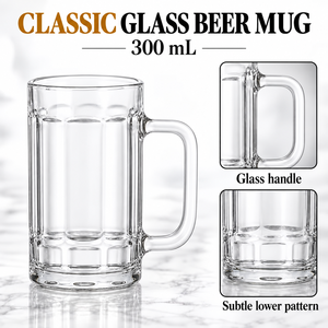 Bicchiere in Vetro Trasparente per Birra e Vino con Manico, 400ml/13.5oz, Base Spessa e Stabile, Design Classico, Lavabile in Lavastoviglie, per Casa, Feste, Catering, Vendita all'Ingrosso - Product Image 3