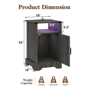 Set di 2 Comodini LED con Stazione di Ricarica, Tavolino da Notte in Legno Rustico Stile Fattoria con Armadietto e Ripiano - Product Image 1