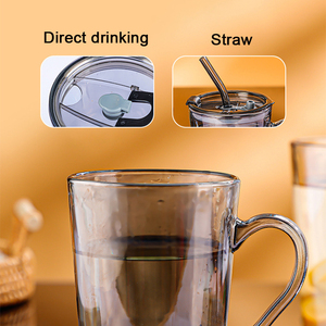 Vendita calda 450ml chiaro giallo grigio tazza di caffè in vetro con paglia - Product Image 6