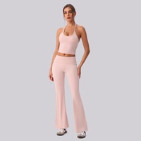 Conjunto de Pantalones de Yoga Flare de 2 Piezas, Top Halter, Cintura Alta, Corte Campana, Control de Abdomen, Ropa Deportiva Elástica para Pilates y Clases de Baile