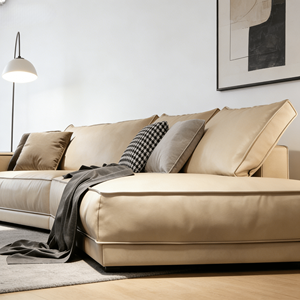 Sofá Modular Irregular de Cuero Genuino de Primera Calidad: Sofá de Cuero Vacuno de Lujo para Sala de Estar, Estilo Moderno <span class=keywords><strong>y</strong></span> Minimalista en Color Beige - Product Image 5