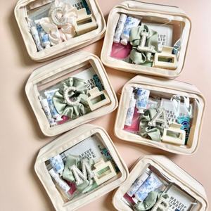 Bolsa de maquillaje de PVC mixta de nailon de 10 pulgadas para mujer, bolsa de viaje portátil impermeable con cremallera y parche de letras, estilo de moda - Product Image 1