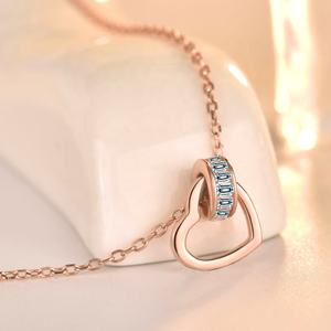Collier en argent sterling 925 pour femmes, pendentif en forme de cœur de diamant ajouré, couleur or rose, tendance, ML50 - Product Image 2