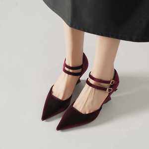 Sandales compensées en daim à bout pointu avec bride à boucle, confortables, toutes saisons, pour femmes - Product Image 3