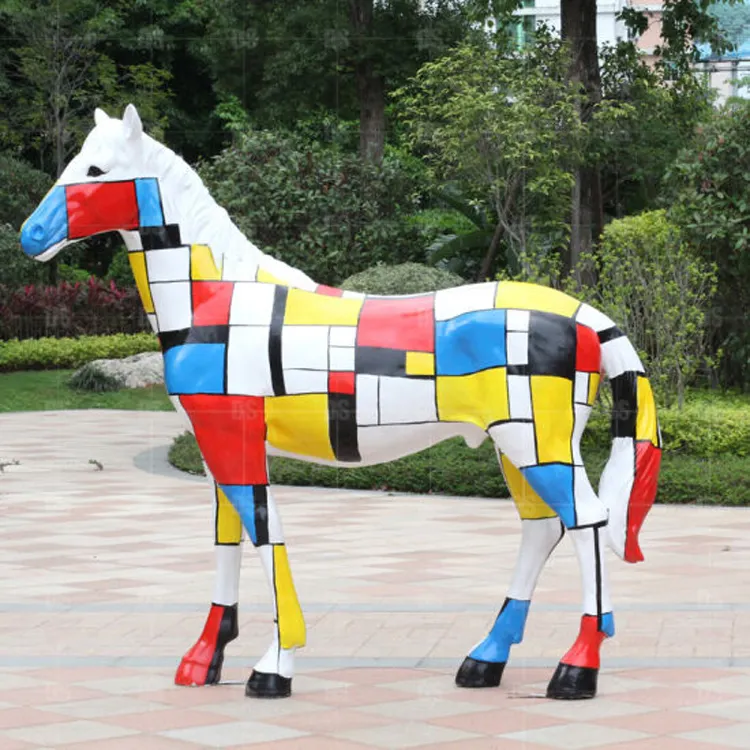 馬像樹脂現代装飾等身大カラフル絵画彫刻
