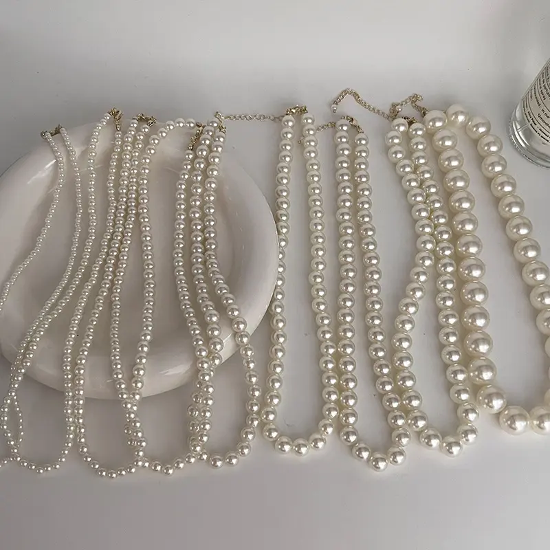 Vente en gros de collier chaîne de perles élégantes 6/7/8/9/12/14mm collier ras de cou en perles d'eau douce pendentif collier vintage pour femmes