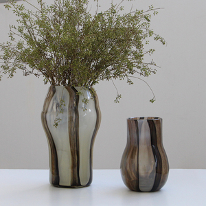 Vaso in Vetro Soffiato a Mano con Venature di <span class=keywords><strong>Legno</strong></span> Marrone e Forma Ondulata Classica, Vaso Decorativo <span class=keywords><strong>per</strong></span> Fiori, <span class=keywords><strong>per</strong></span> Casa e Centrotavola Matrimonio - Product Image 4