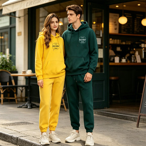 Unisex Hooded Fleece 2-Piece <b>Set</b> Solid Color Casual Sweatshirt And Pants Regular Fit All Seasons Breathable <b>Knitted</b> Wear - Product Image 1