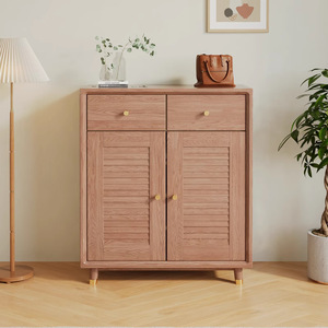 Meuble à chaussures en bois massif couleur bois naturel, rangement d'entrée avec tiroirs et étagères pour usage domestique - Product Image 4