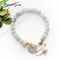 Bestone - 14K Gold Plated Natural Jade Pearl Mental Beads Peace Buckle Bracelet for Women