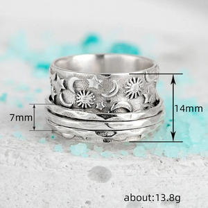 Anillos de Plata con Patrón de Estrella H252, Chapados en Plata 925, Joyería de Moda Unisex, Regalo para Ella y Él, Juego de Anillos Apilables - Product Image 4