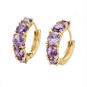 Orecchini a Cerchio E2775 in Oro con Ametiste Incastonate, Gioielli Classici da Donna - Product Image 1